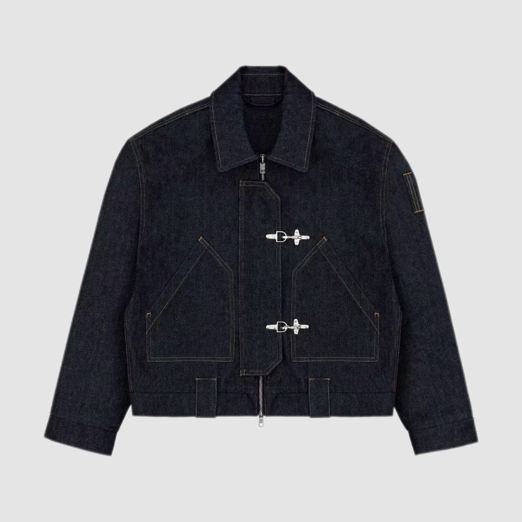 Metal Clasp Raw Selvedge Denim Jacket