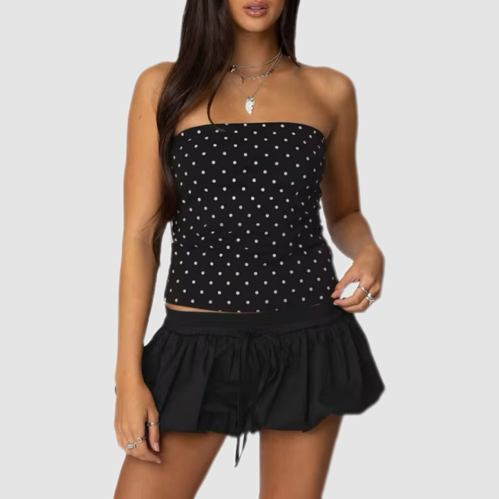 Baby Blue Polka Dot Built in Bra Tube Top