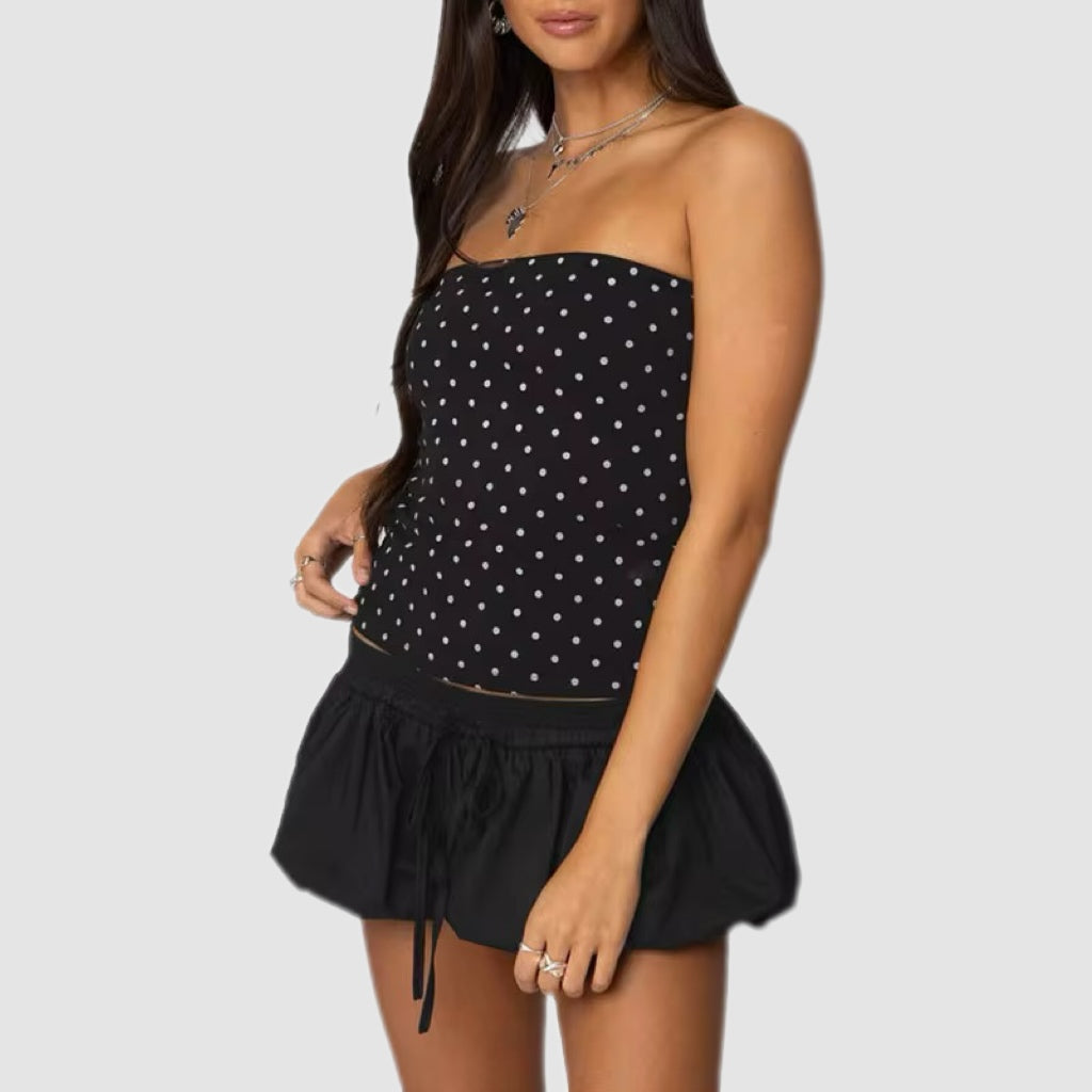 Black Polka Dot Built in Bra Tube Top