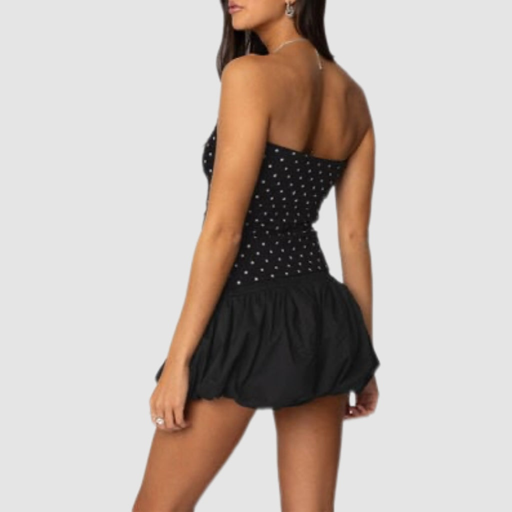 Black Polka Dot Built in Bra Tube Top