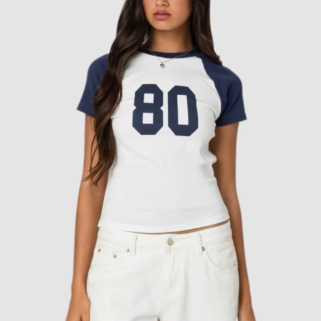 “80” Contrast Sleeve Slim Fit Tee