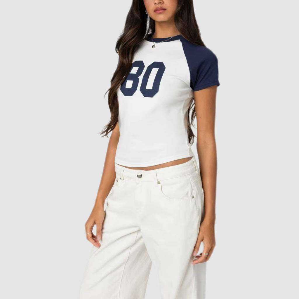 “80” Contrast Sleeve Slim Fit Tee