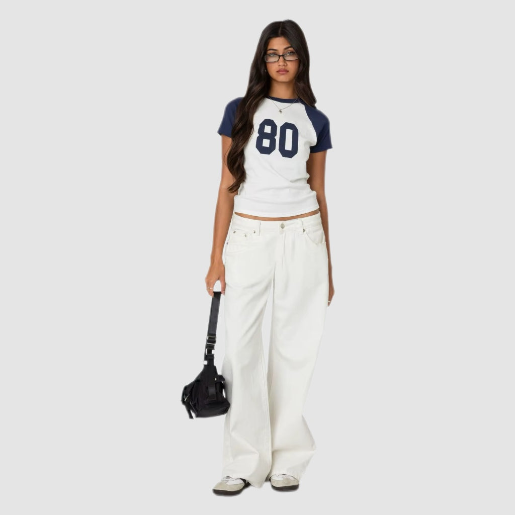 “80” Contrast Sleeve Slim Fit Tee