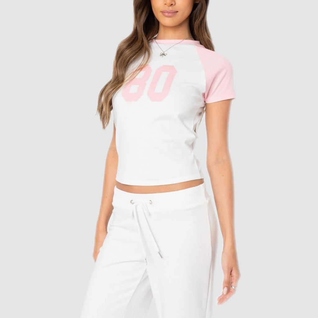 “80” Contrast Sleeve Slim Fit Tee