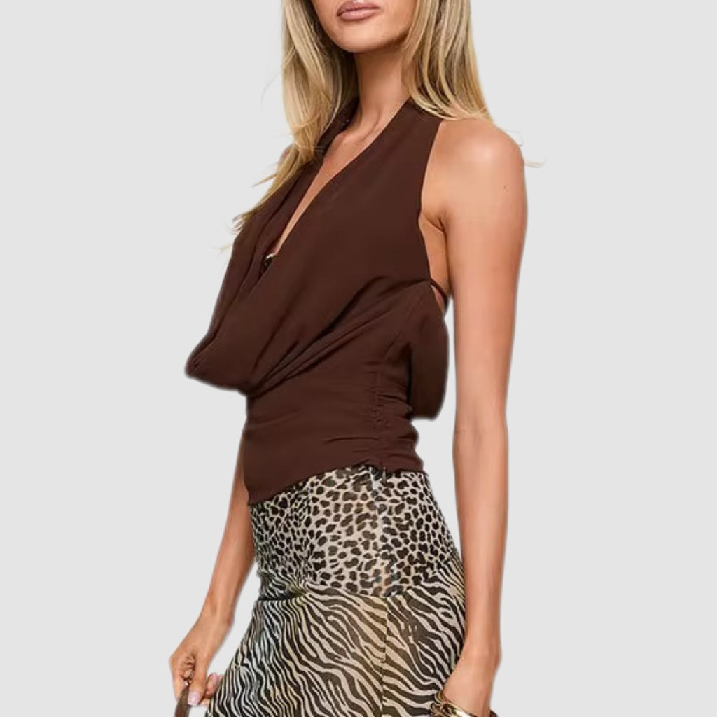 Brown Drape Halter Top