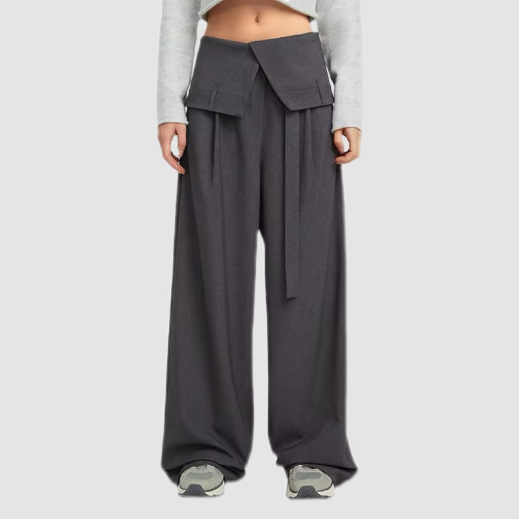 Charcoal Grey Wide-Leg Wrap Detail Pants