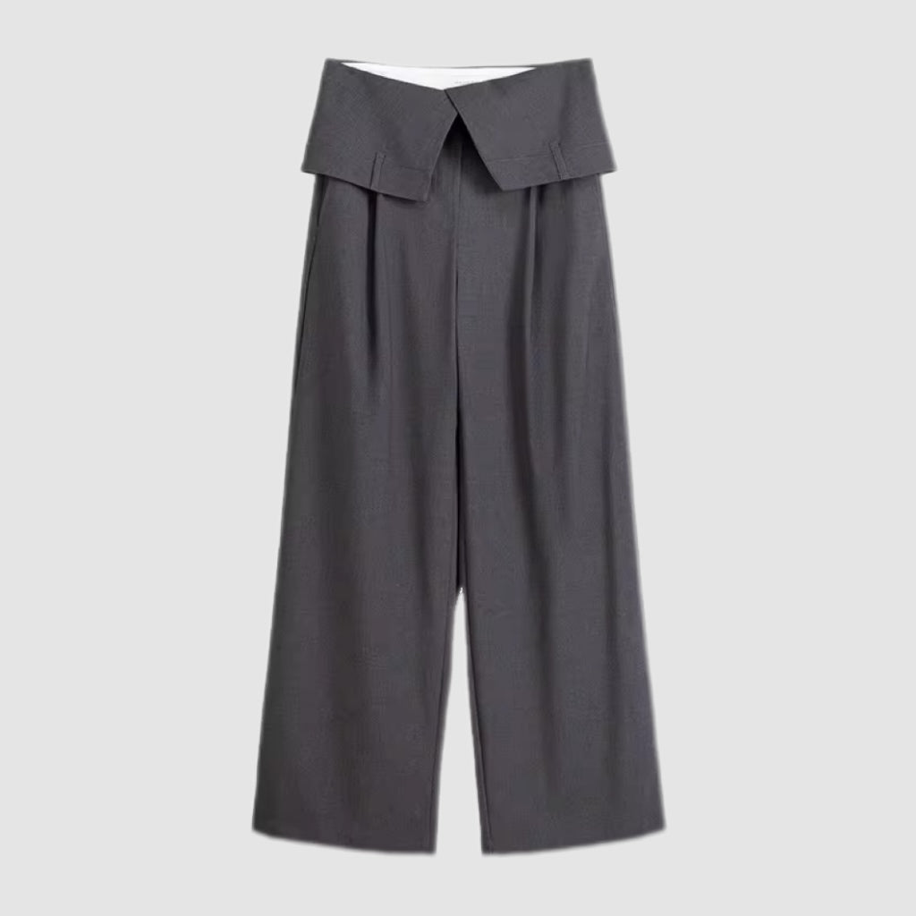 Charcoal Grey Wide-Leg Wrap Detail Pants