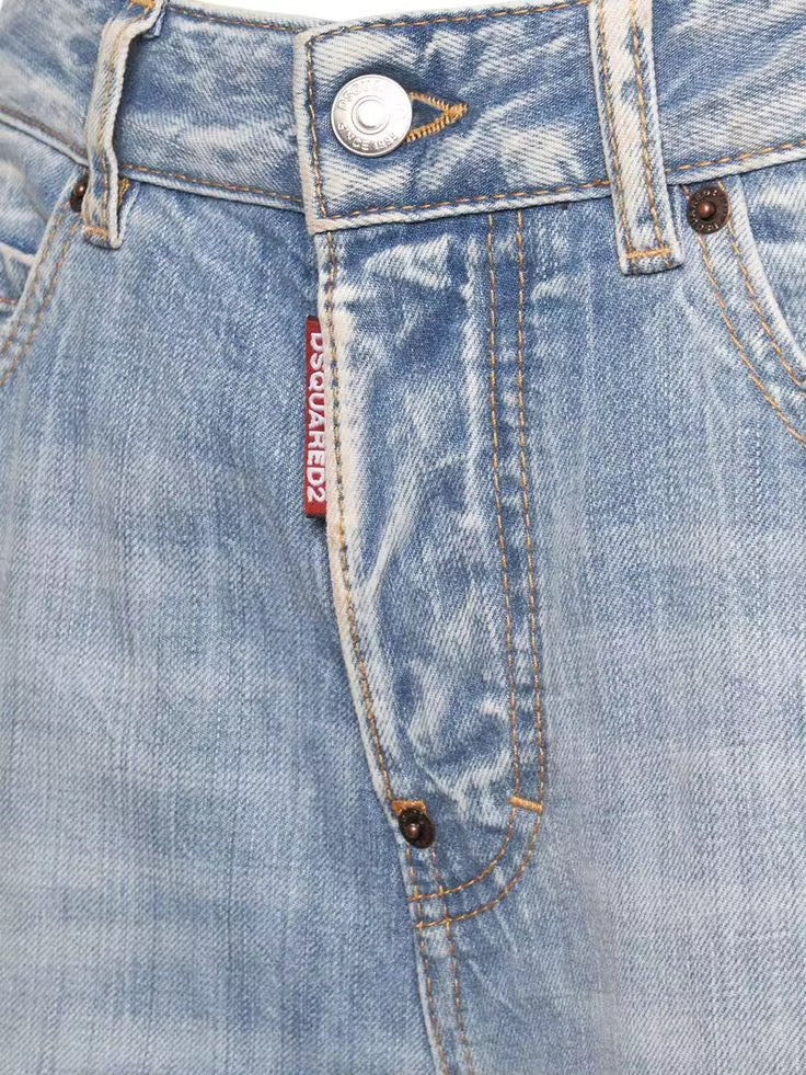 Custom-Distressed Blue Wash Baggy Jeans