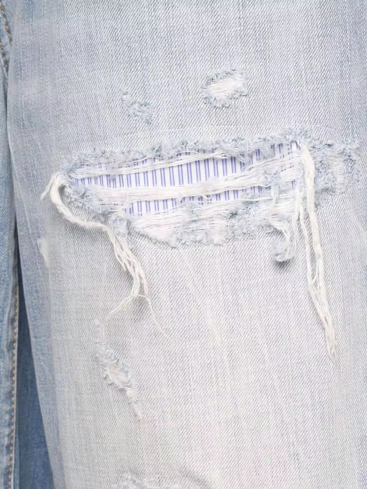 Custom-Distressed Blue Wash Baggy Jeans