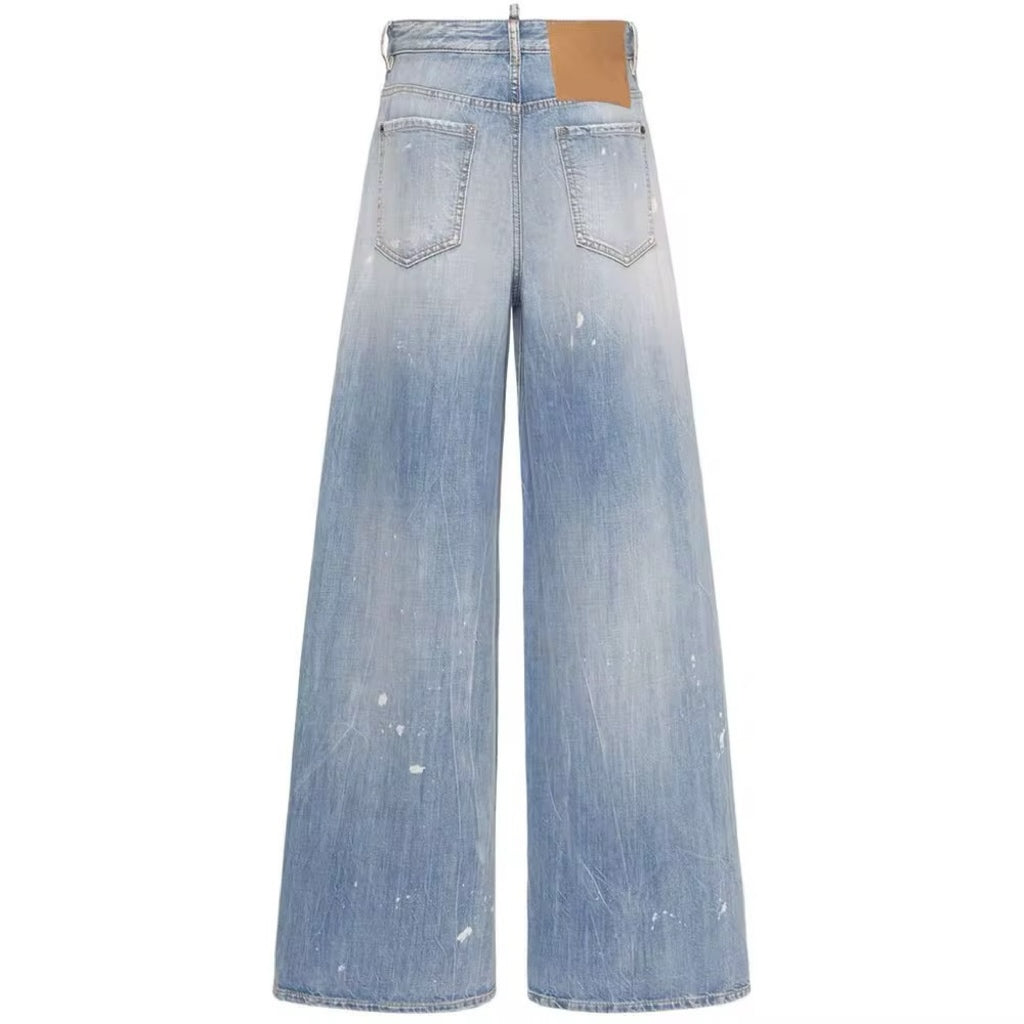 Custom-Distressed Blue Wash Baggy Jeans