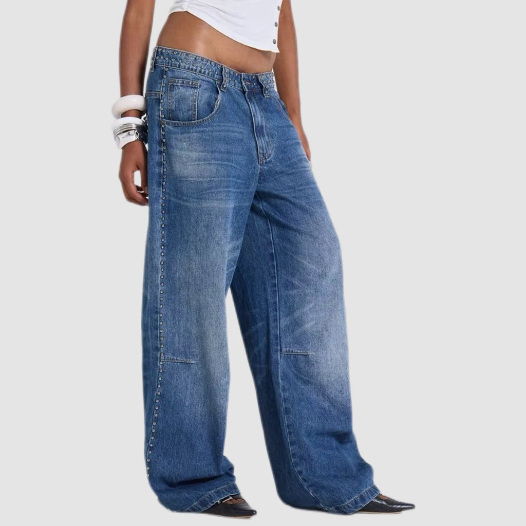 Studded Blue Wash Baggy Jeans