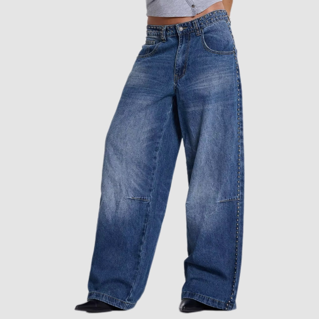 Studded Blue Wash Baggy Jeans