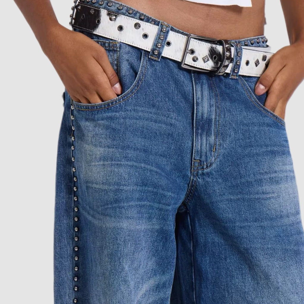 Studded Blue Wash Baggy Jeans