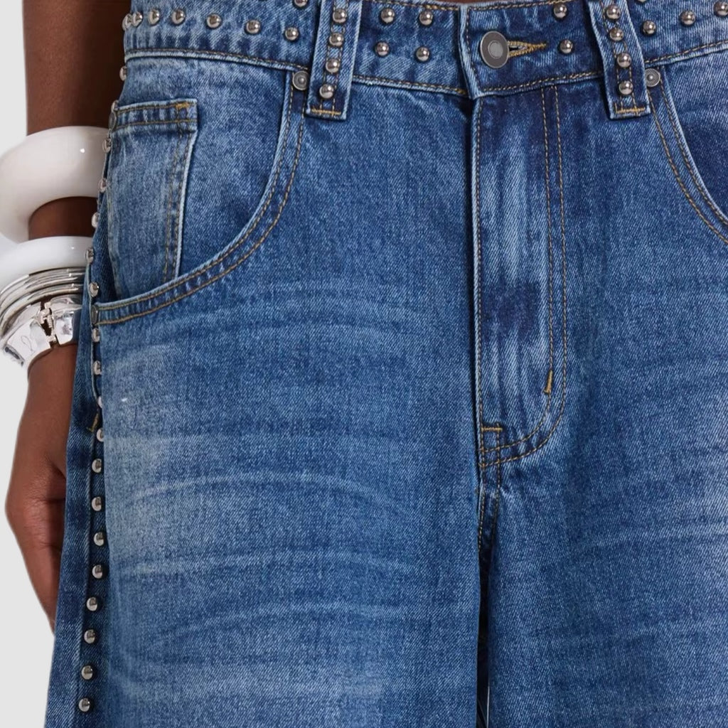 Studded Blue Wash Baggy Jeans