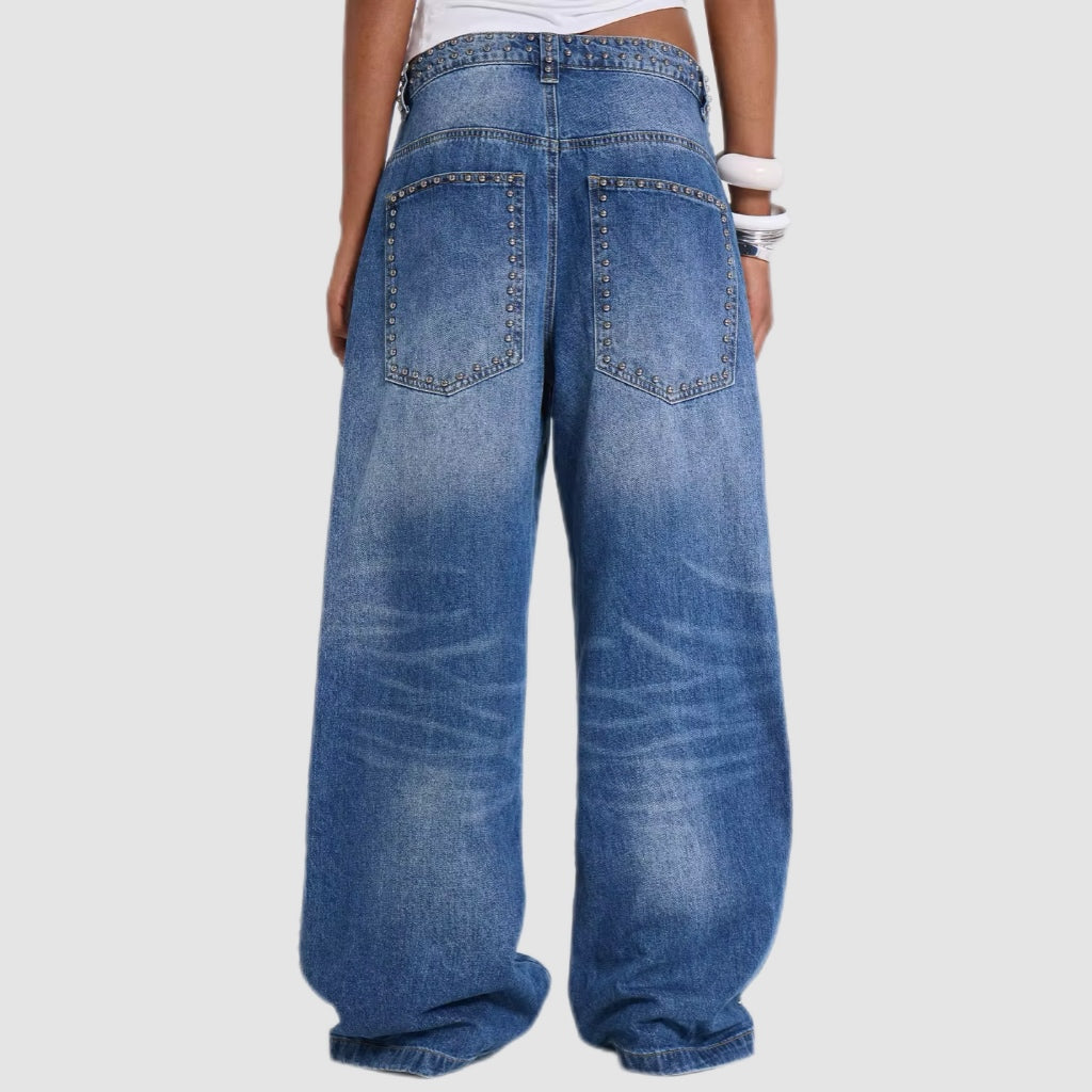 Studded Blue Wash Baggy Jeans