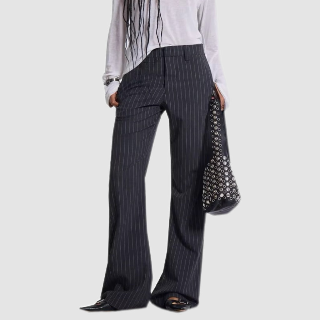 Grey Pinstripe Stacked Bootcut Suit Pants