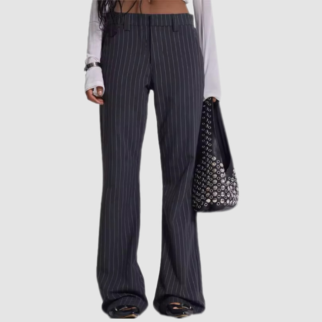 Grey Pinstripe Stacked Bootcut Suit Pants