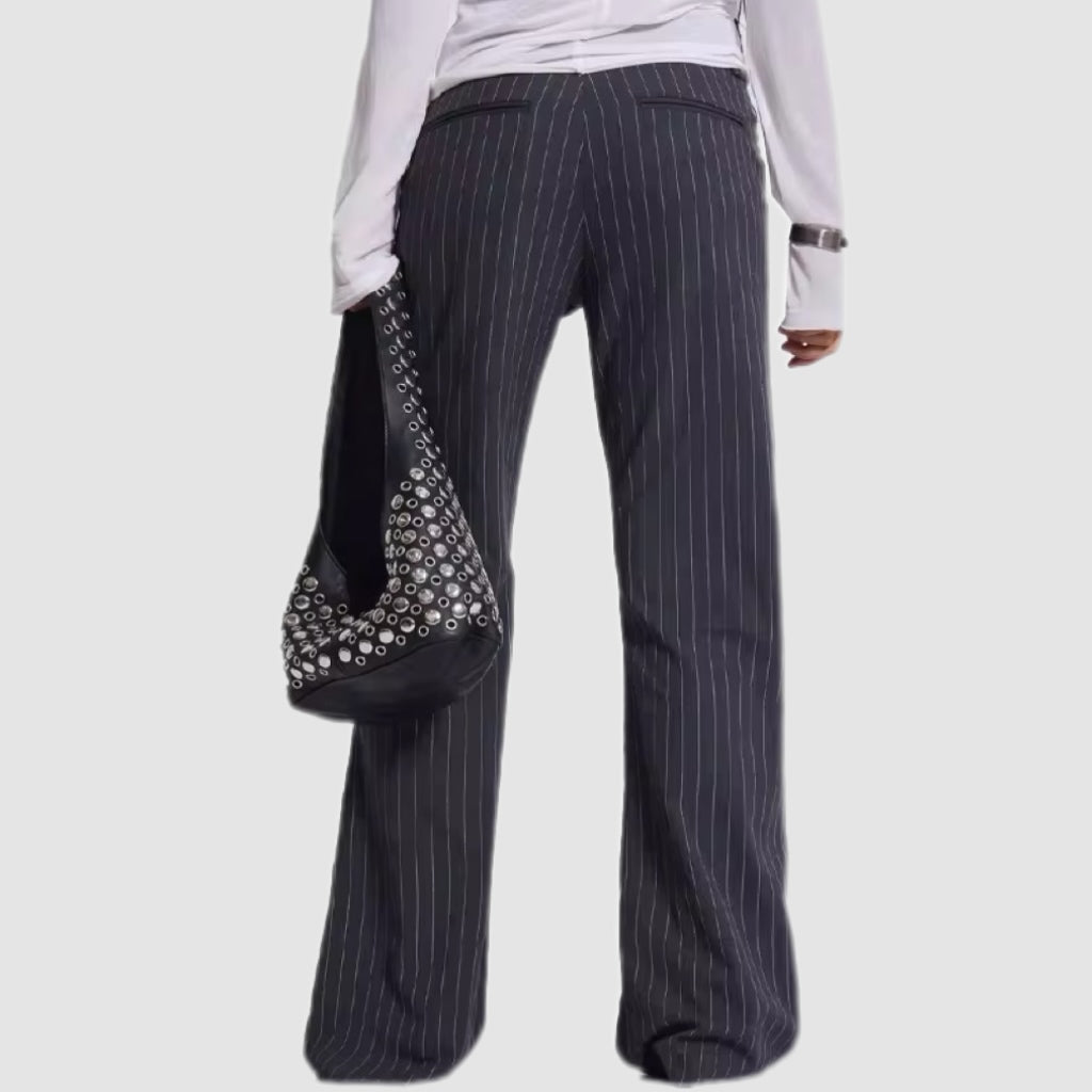 Grey Pinstripe Stacked Bootcut Suit Pants