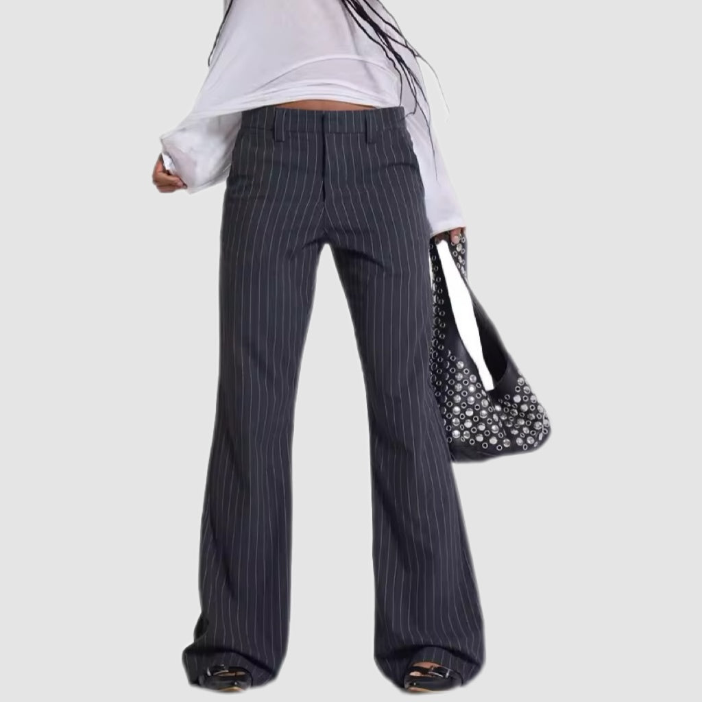 Grey Pinstripe Stacked Bootcut Suit Pants