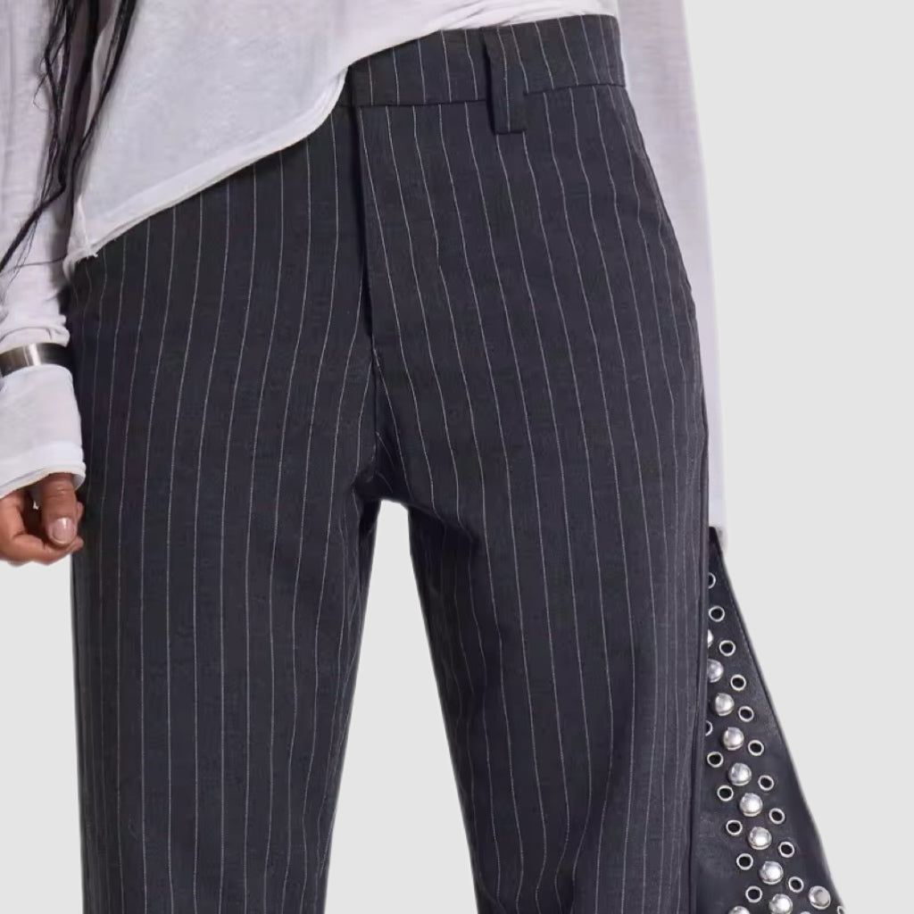 Grey Pinstripe Stacked Bootcut Suit Pants
