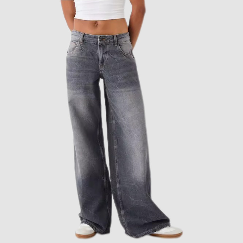 Grey Wash Mid-Rise Baggy Jeans