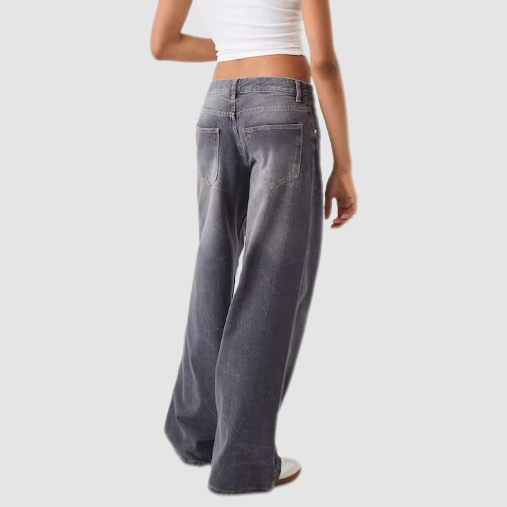 Grey Wash Mid-Rise Baggy Jeans