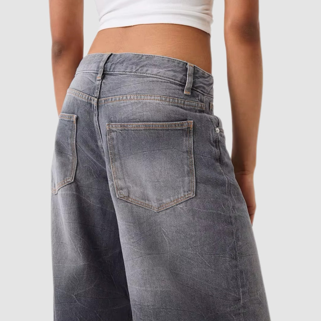 Grey Wash Mid-Rise Baggy Jeans