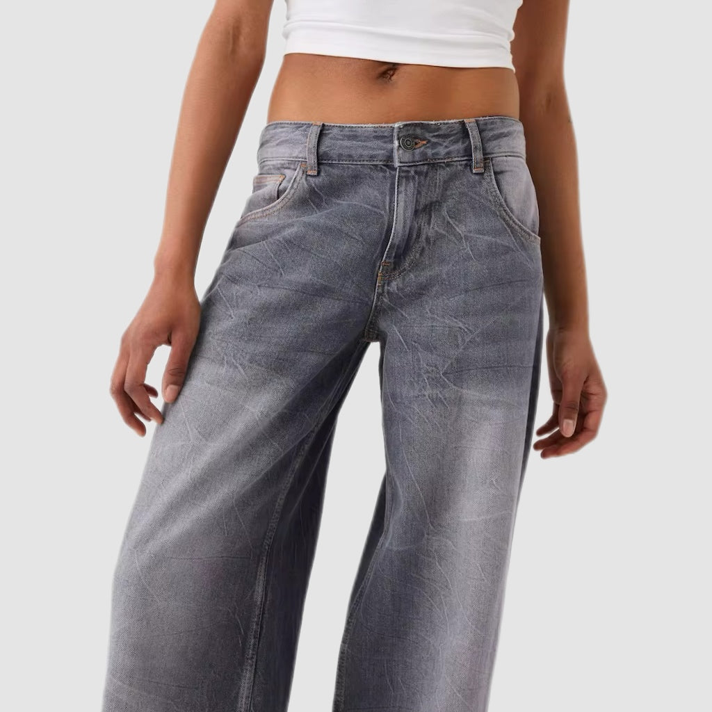 Grey Wash Mid-Rise Baggy Jeans