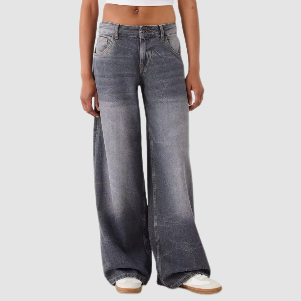 Grey Wash Mid-Rise Baggy Jeans