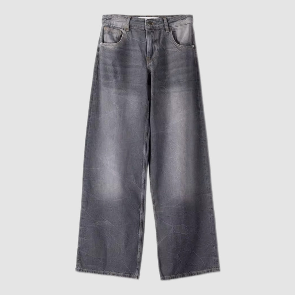 Grey Wash Mid-Rise Baggy Jeans