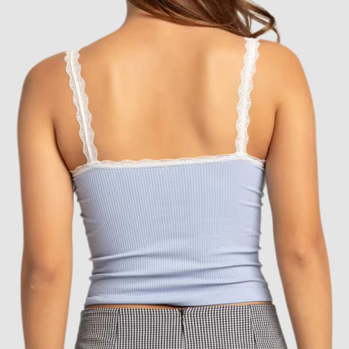 Baby Blue Lace Trim Ribbed Cami Top