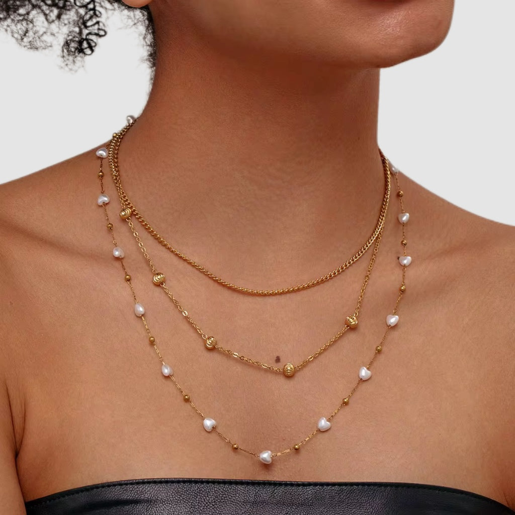 Multi-Layer Gold Stainless Steel Necklace Set