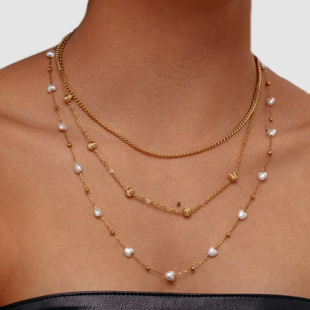 Multi-Layer Gold Stainless Steel Necklace Set