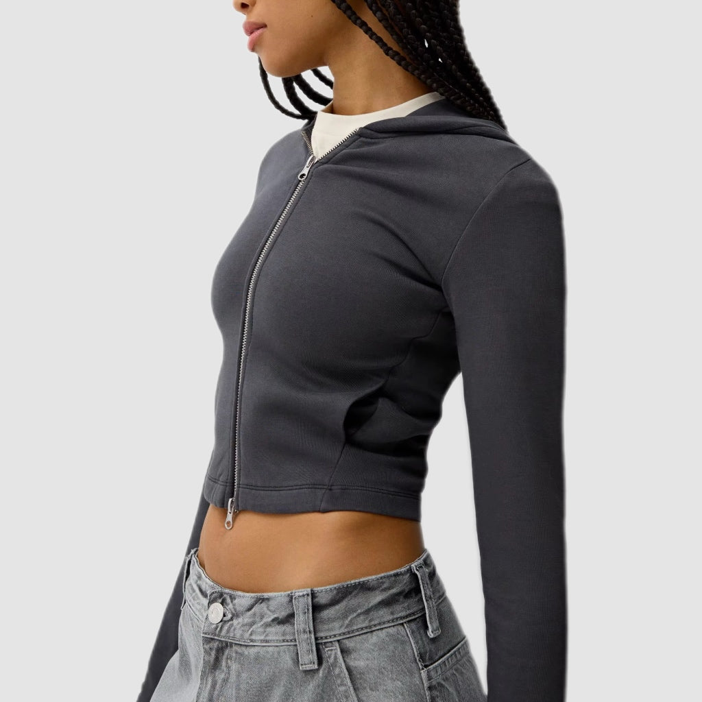 Lightweight Zip Up Fleece Crop Top