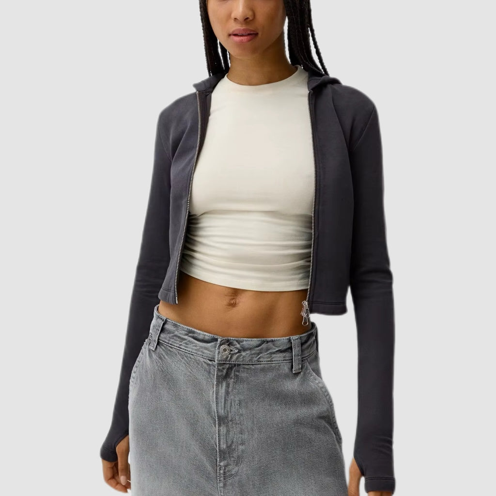 Lightweight Zip Up Fleece Crop Top