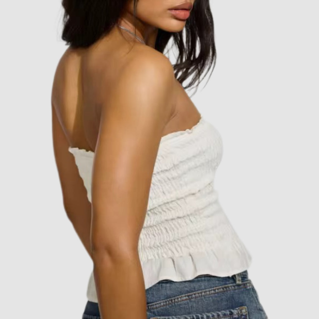 White Dubble-Layer Linen Tube Top
