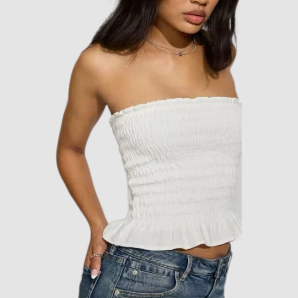 White Dubble-Layer Linen Tube Top