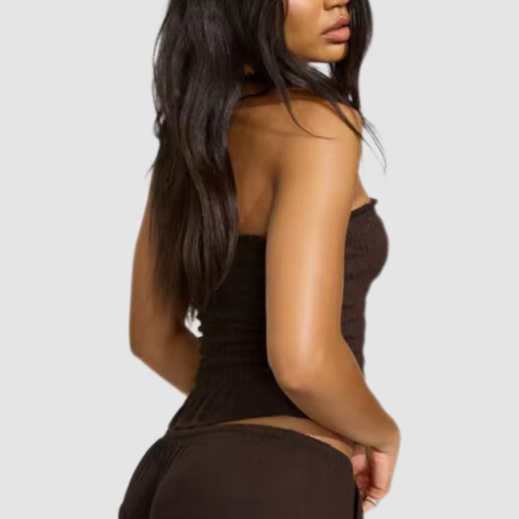 Brown Dubble-Layer Linen Tube Top