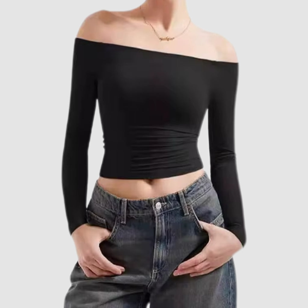 Off-Shoulder Long Sleeve Crop Top