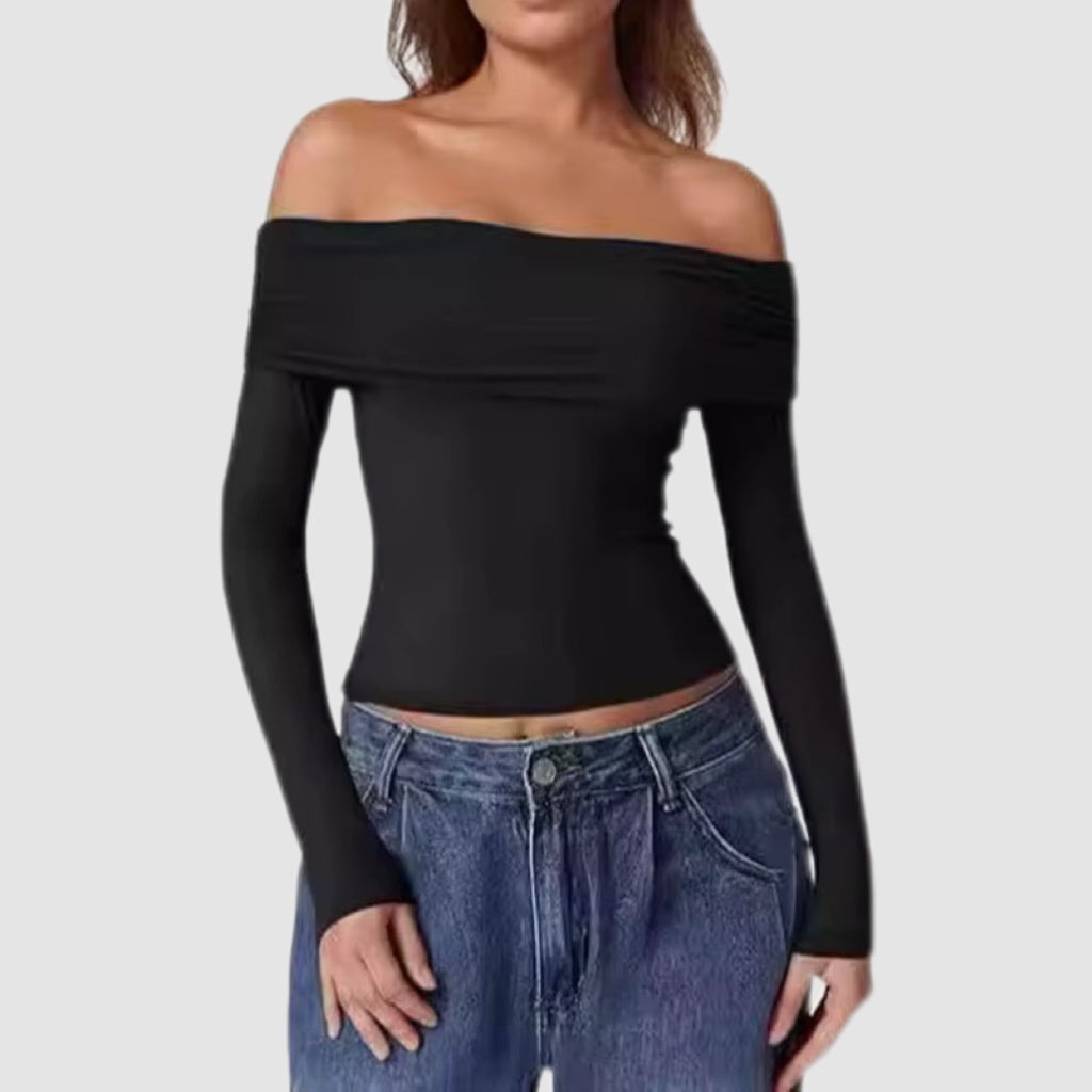 Off-Shoulder Long Sleeve Crop Top