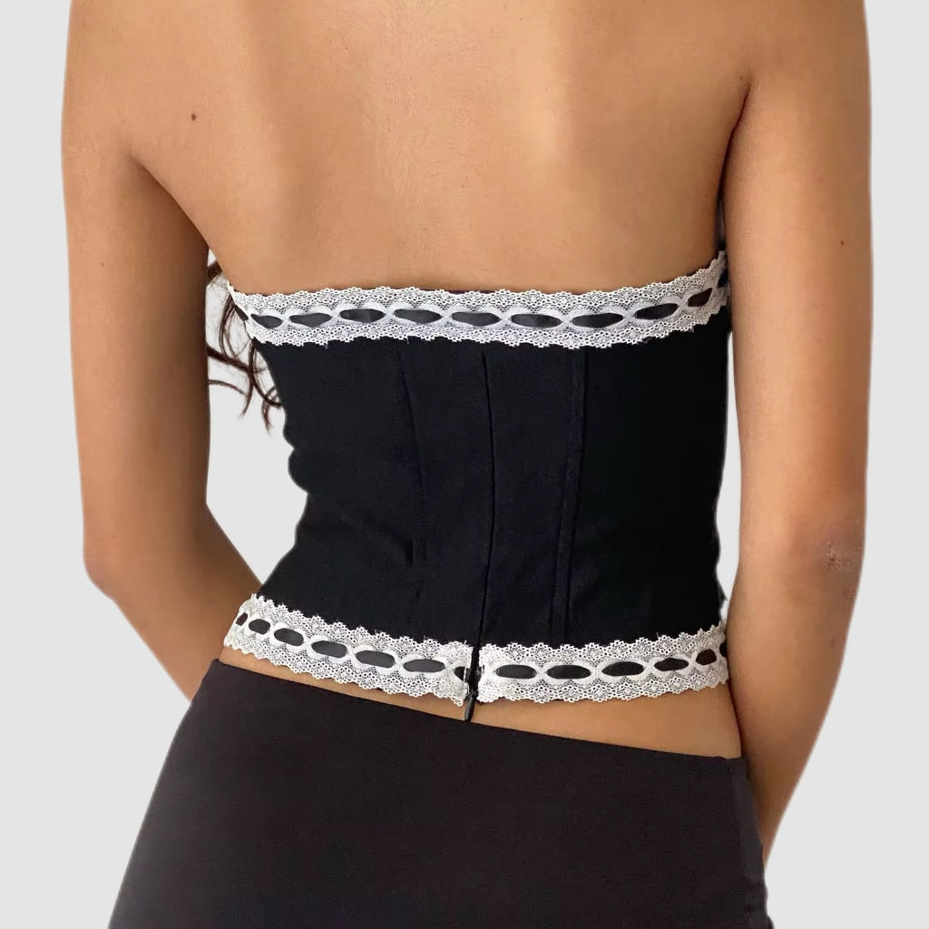 Black Lace-Trim Strapless Crop Top