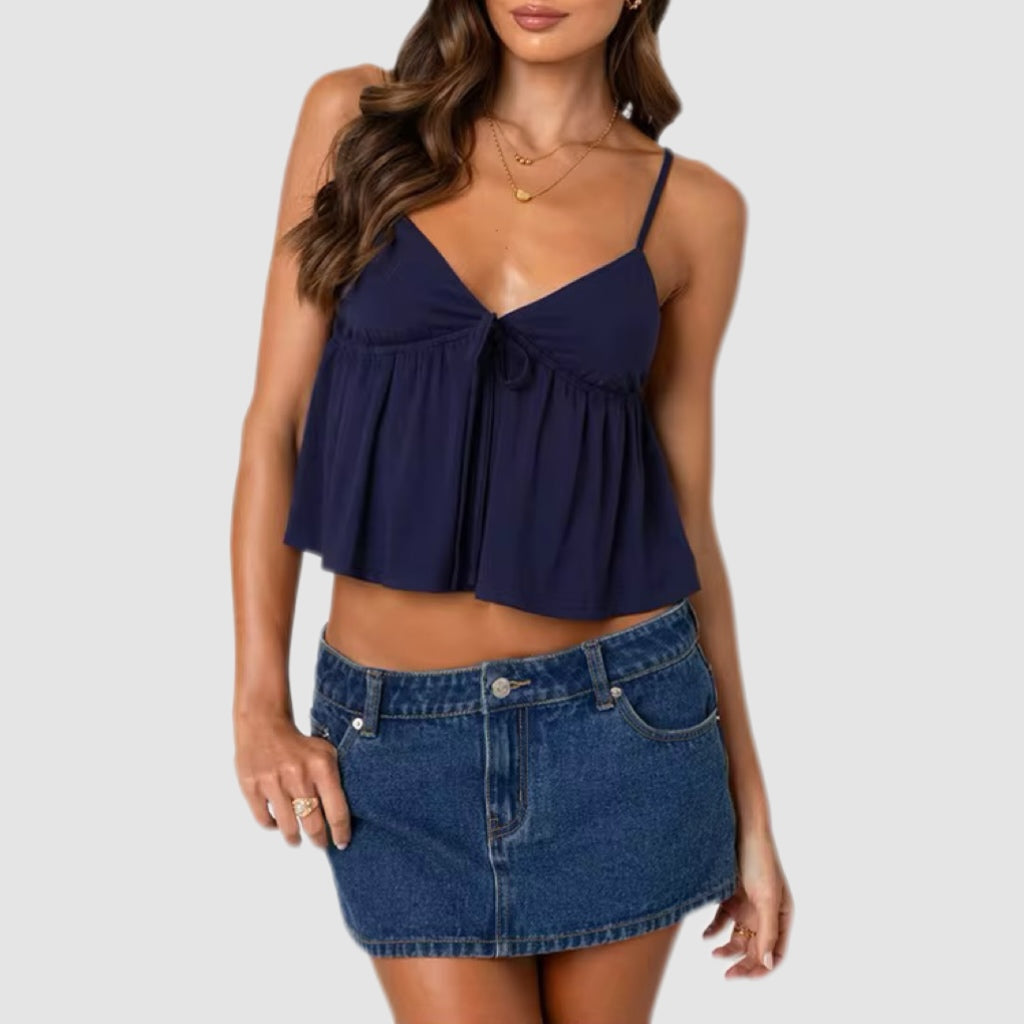 Blue Babydoll Cami Crop Top
