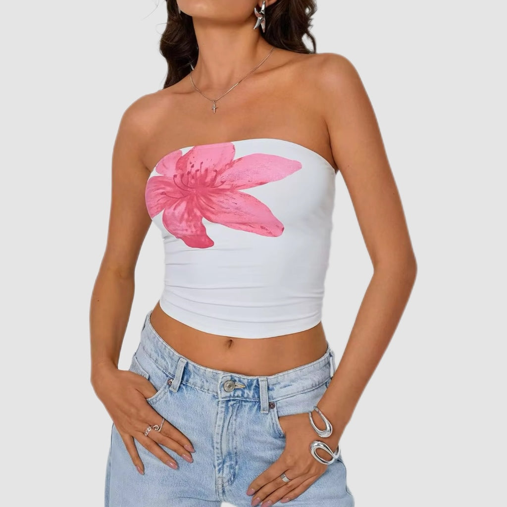 Pink Floral Print Tube Top