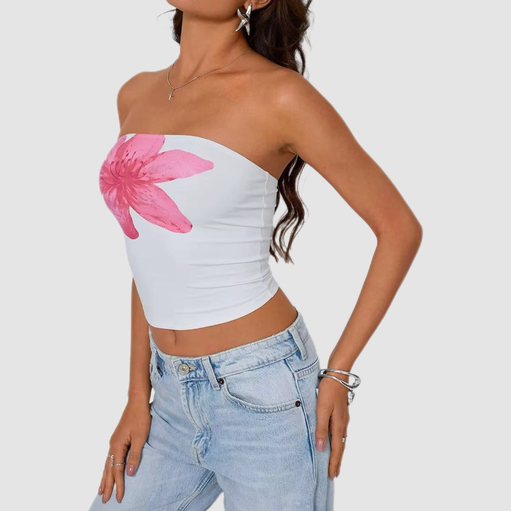 Pink Floral Print Tube Top