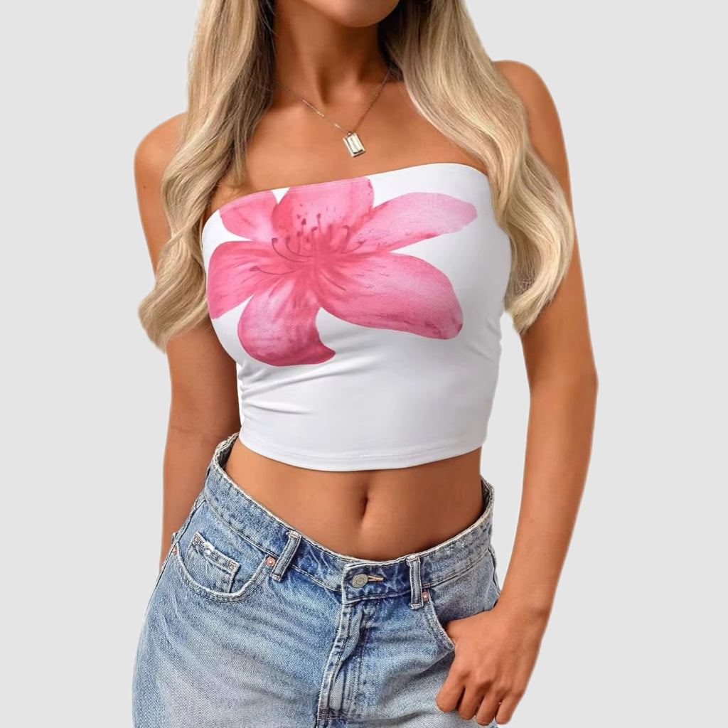 Pink Floral Print Tube Top