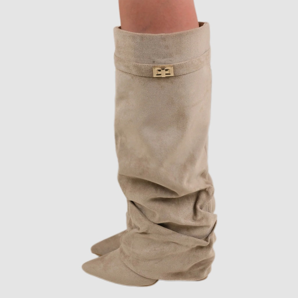 Beige Slouch Knee-High Boots