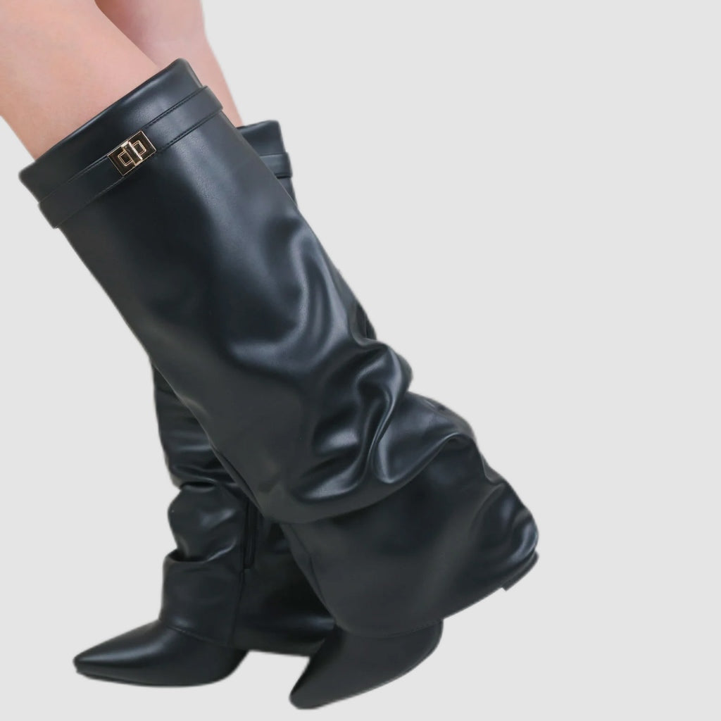 Black Leather Slouch Knee-High Boots