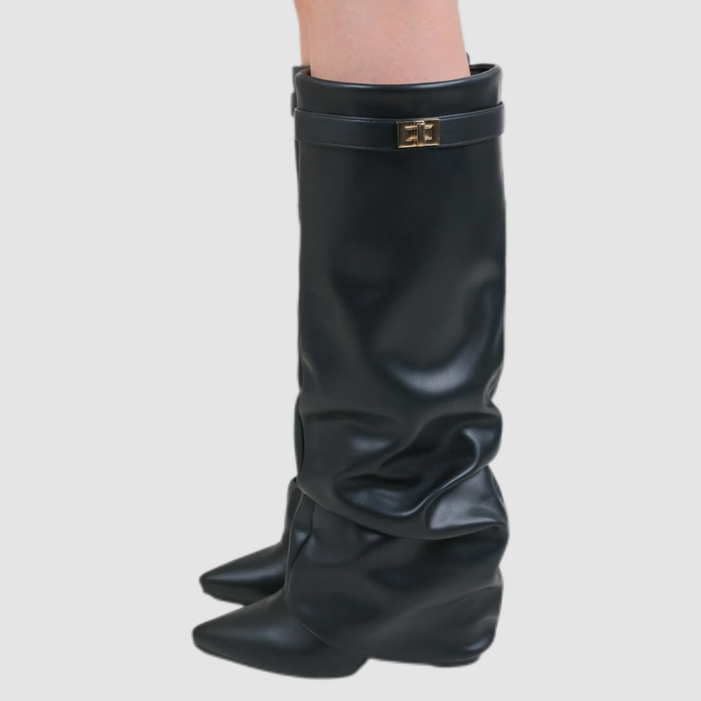 Black Leather Slouch Knee-High Boots