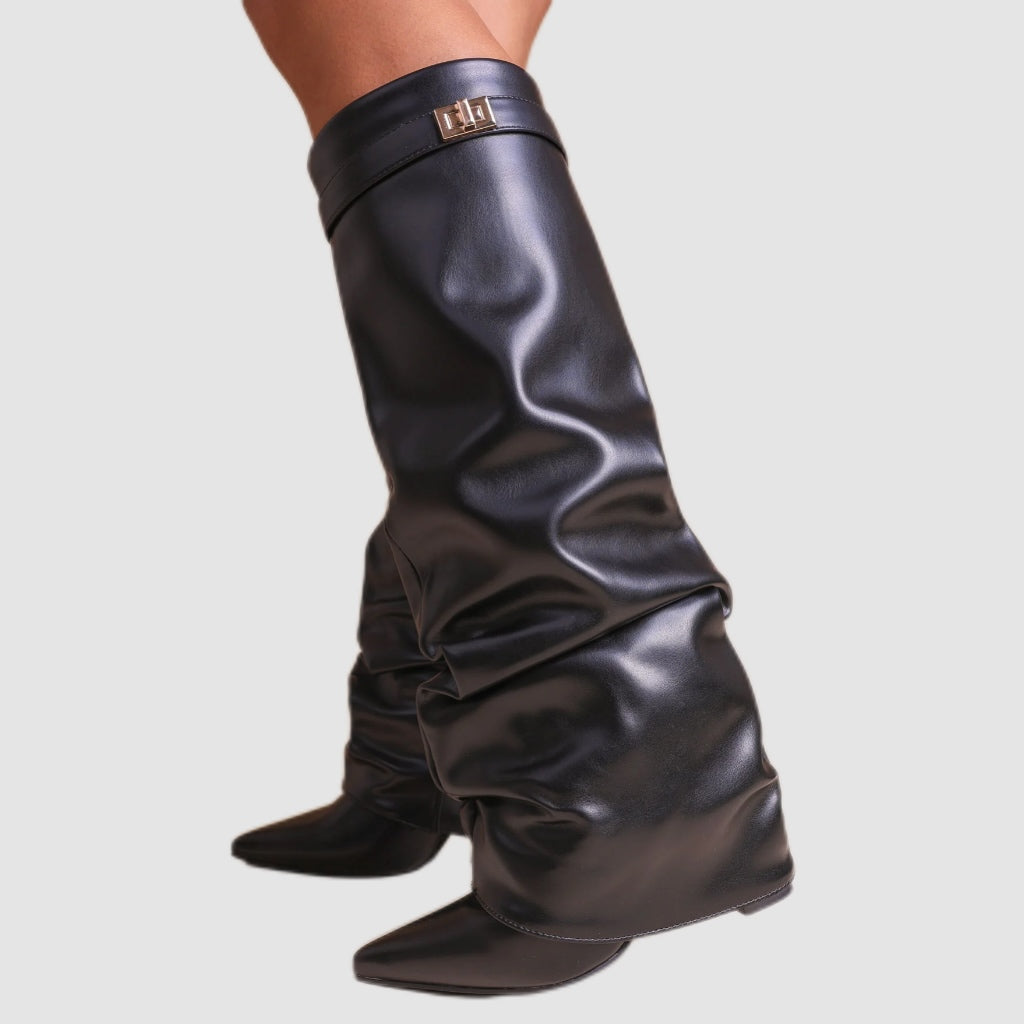 Black Leather Slouch Knee-High Boots