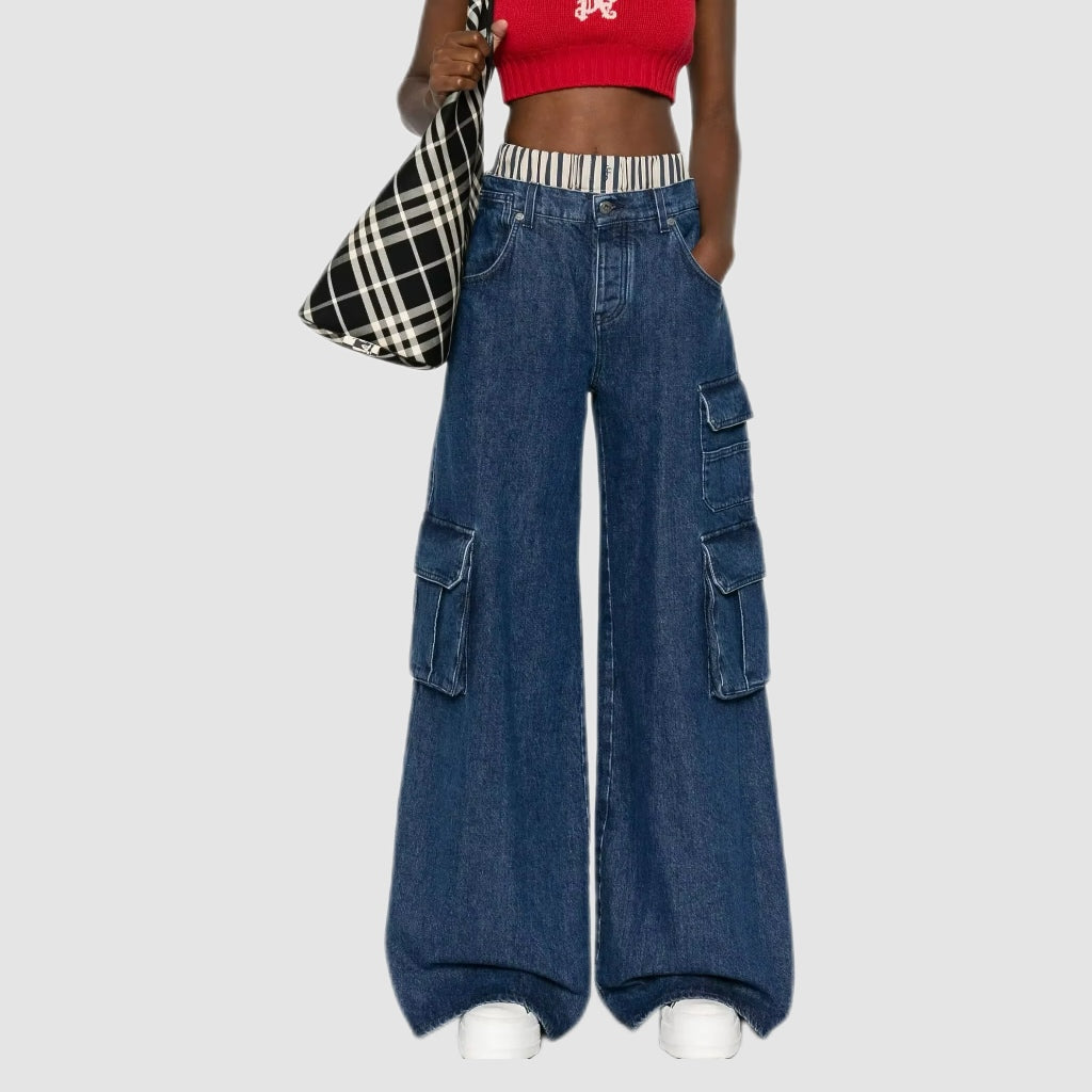 Deep Blue Baggy Denim Cargo Jeans